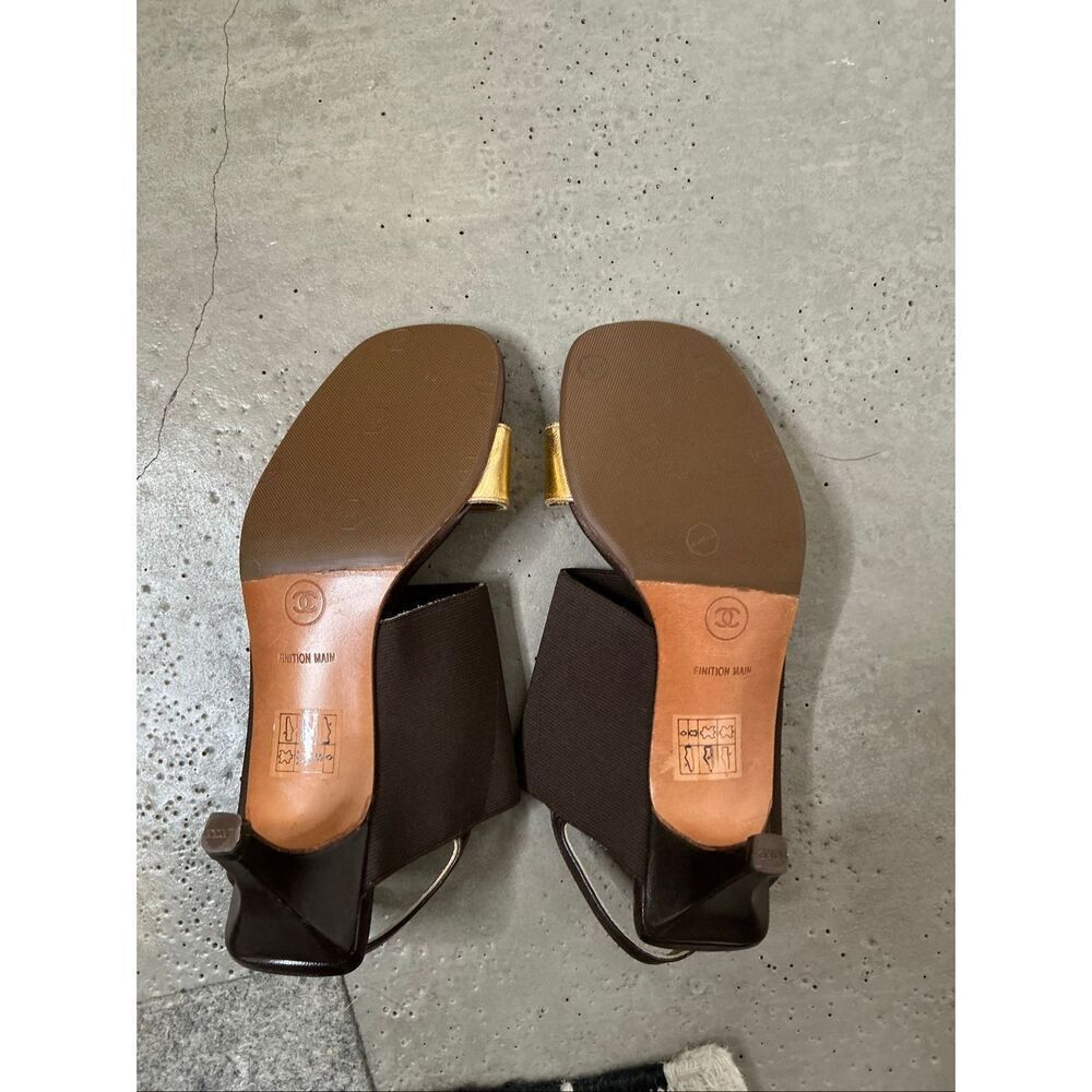 Chanel Open Toe Sandal Heels in Gold and Brown Size 35.5/36 - Picture 5 of 9
